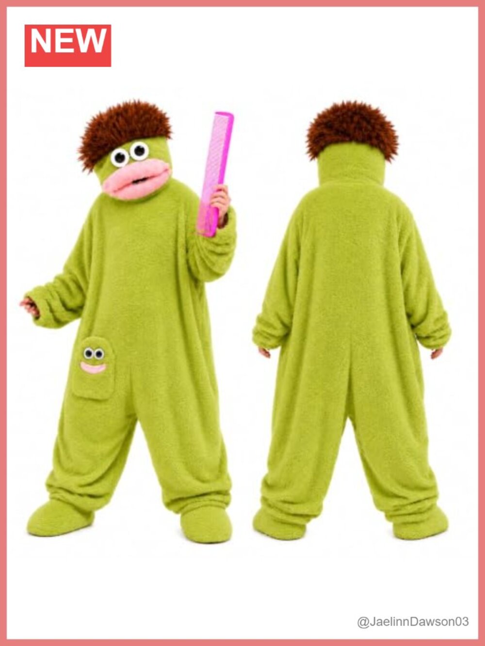 Big Mouth Monster Onesie Adult 3-Piece Plush Costume Set with Comb & Shoe Covers